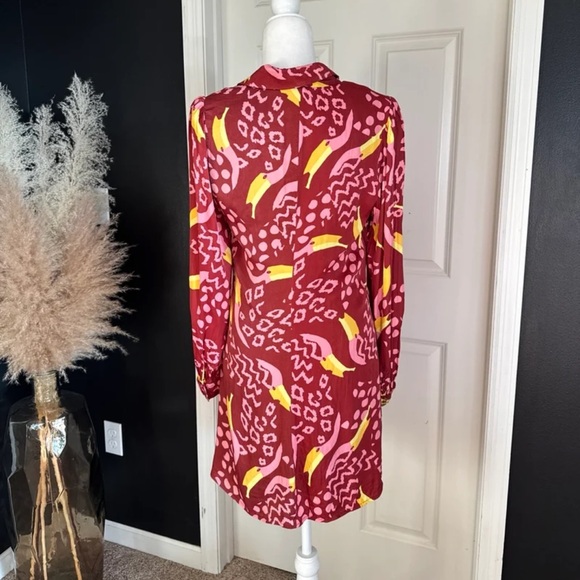 Farm Rio Toucanissimo Long Sleeve Print Beaded Tie Dress size Medium - Picture 9 of 12
